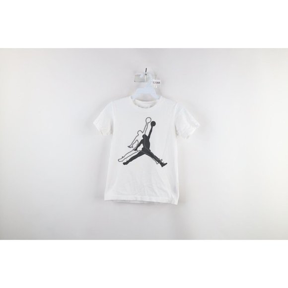 Nike Air Jordan Boys Small Faded Big Jumpman Logo Short Sleeve T-Shirt White - Picture 1 of 9